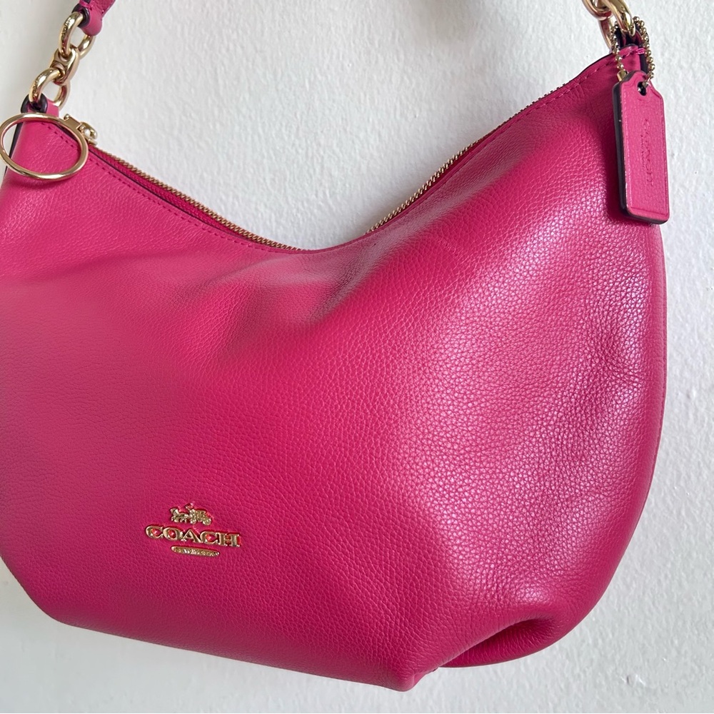 Coach pebbled pink hobo 2way crossbody shoulder leather bag with removal strap - Picture 5 of 17